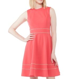NEW CALVIN KLEIN SZ 6 DRESS FIT & FLARE COCKTAIL CORAL PEACH GOLDEN SEQUIN
